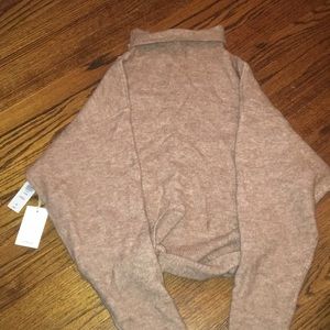 Aritzia Tan Mock Neck Sweater with Tie